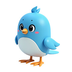 Adorable 3D Baby Blue Bird Cute Cartoon Character isolated on transparent background