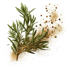 Fresh Rosemary Sprig with Burst of Spices - Culinary Herb and Seasoning