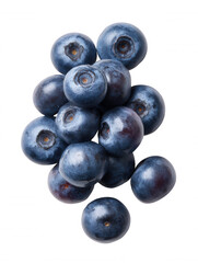 A small pile of plump, vibrant blueberries, showcasing their deep blue hues and delicate texture, is isolated against a clean, bright white background for clarity.