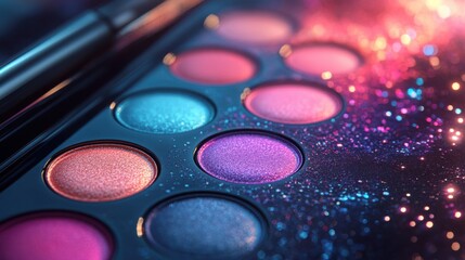 Shimmering Eyeshadow Palette Close Up Vibrant Colors Glittery Texture