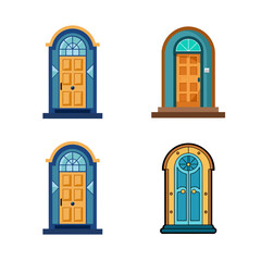 set of doors, set of doors, house door for enter and exit on transparent background