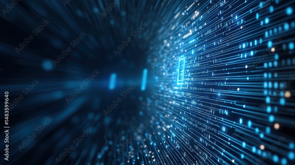 Aufkleber abstract digital data stream with bright lines and dots in futuristic style