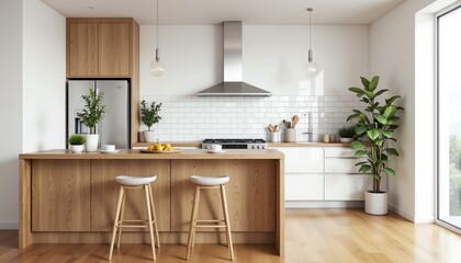 Modern kitchen design with natural elements.