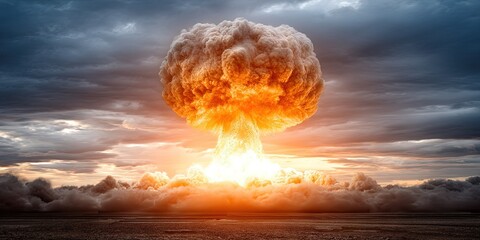 nuclear bomb exploding with mushroom cloud