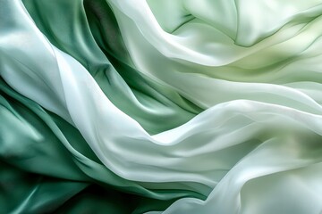 Obraz premium Flowing green and white silk fabric with soft textures.