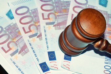 Judges gavel euro banknotes Auctioneer hammer