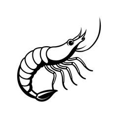 black and white prawn silhouette icon vector