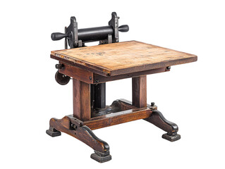 a wooden table with a black roller