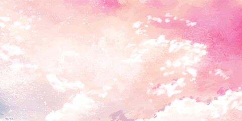 Elegant and Clean orang Sky Background with White Puffy Clouds for Minimal Designs. Abstract Watercolor red Sky with Gentle White Clouds for Nature-Inspired Backgrounds