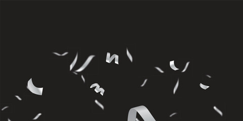 Black Background Party Overlay with Realistic Metallic Silver Confetti and Streamers. realistic pattern over a transparent background, ideal for adding a celebratory, decorative touch to invitations, 