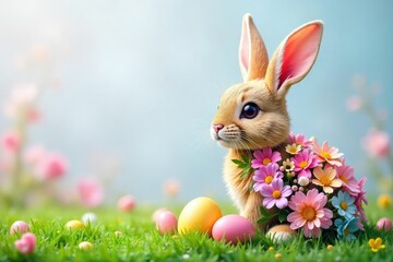 Adorable Easter bunny crafted from vibrant spring flowers , Easter decoration, home decor