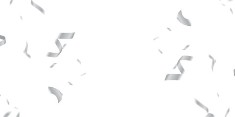 Elegant silver confetti and streamers fall gracefully in a seamless, Seamless Elegant Silver Confetti and Ribbon Overlay on Transparent Background for Luxurious Event Designs