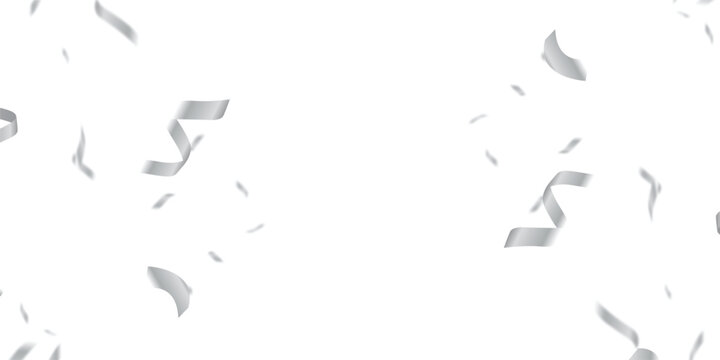 Elegant silver confetti and streamers fall gracefully in a seamless, Seamless Elegant Silver Confetti and Ribbon Overlay on Transparent Background for Luxurious Event Designs