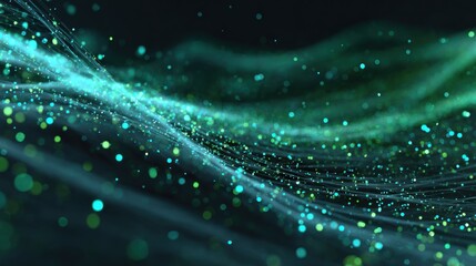 Abstract Teal and Green Particle Wave Digital Art