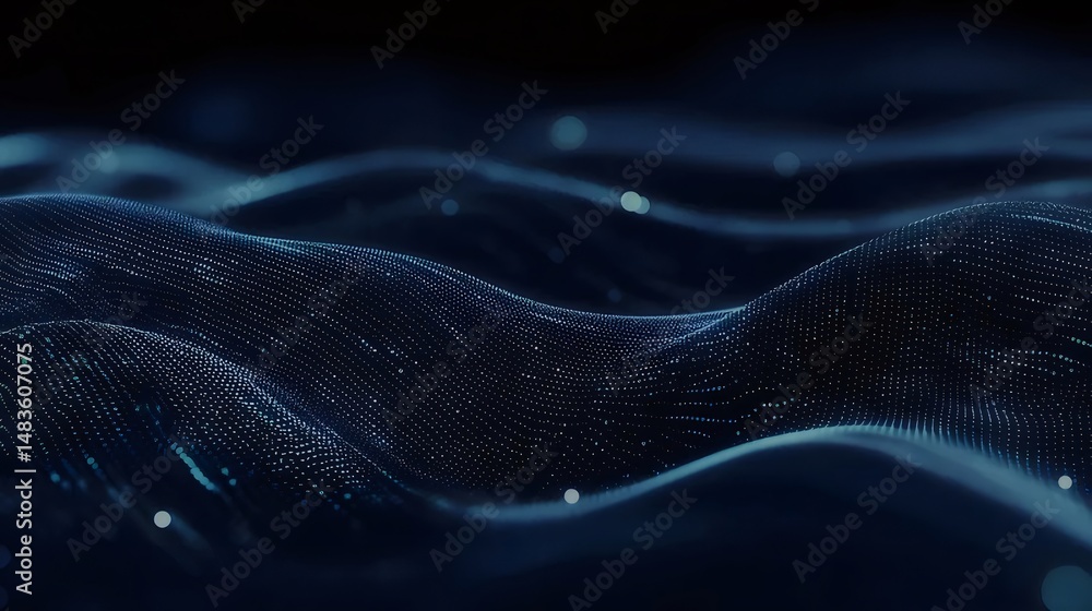 Poster 暗い背景の青いデジタル波 テクノロジーネットワークと接続 未来的なコンセプト テクスチャパターンデザインとライティング