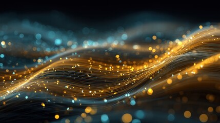 Abstract Golden and Teal Wave Digital Art