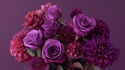 Vibrant bouquet of deep purple and maroon flowers