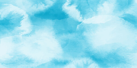Abstract Watercolor Blue Sky with Gentle White Clouds for Nature-Inspired Backgrounds, Elegant Watercolor Sky Background with Light Blue Tones and Soft White Clouds