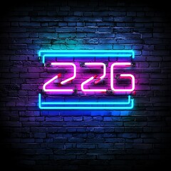Neon number sign on brick wall