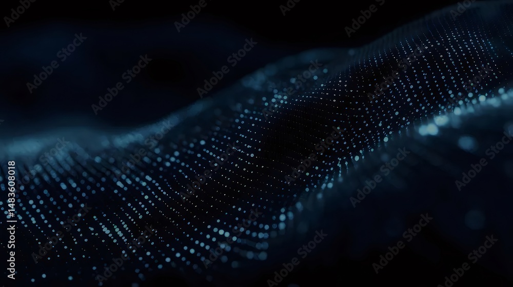 Aufkleber 紺色の背景に浮かぶ光沢のある点の抽象的な波のテクスチャ 未来的なデジタルネットワークの接続を表現