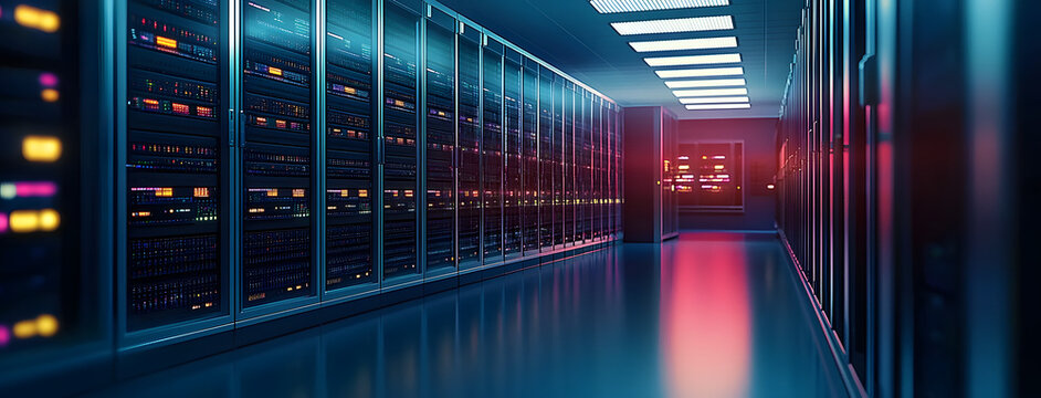 A banner showcasing data centers, cloud storage, and computers for storing data servers is a banner showcasing data server cabinets, data server rooms, and data server cabinets, respectively