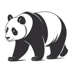 Standing Panda Vector in Black and White Flat Design
