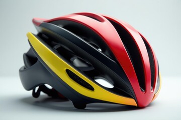 Fototapeta premium Close-up shot of a modern bicycle helmet, showcasing its design and safety features , mountain bike, bicycle helmet, safety equipment
