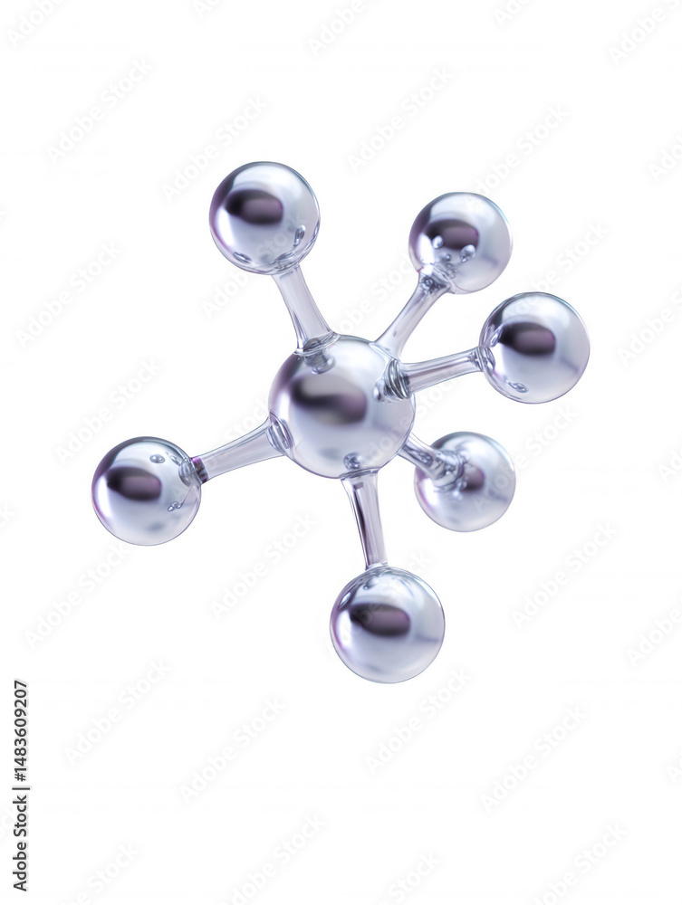 Aufkleber isolated shiny chrome molecule model displays its interconnected structure against a clean white bac