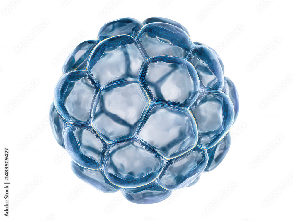 Poster an abstract, digitally created rende shows a spherical structure formed by interconnected geometric 