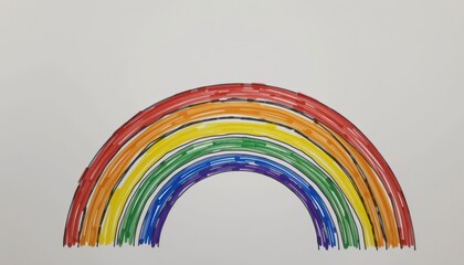 Fototapeta premium Colorful Hand-Drawn Rainbow on White Background with Vibrant and Bold Stripes for Creative Projects