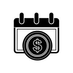 calendar with coin icon on white background  .svg