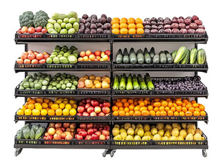 a shelf of fruits and vegetables
