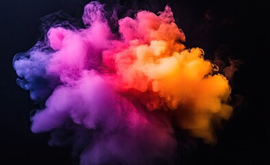 Colorful Smoke Cloud Explodes Against Black Background