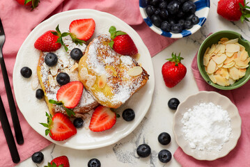 French toast with fresh summer berries.top veiw