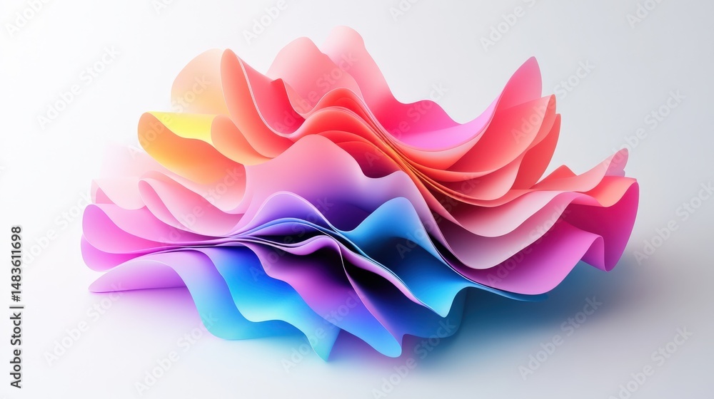 Poster abstract multicolored layered form on a bright background.