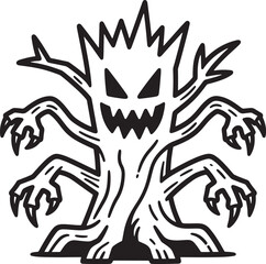 vector illustration of a cartoon zombie tree vector Silhouette