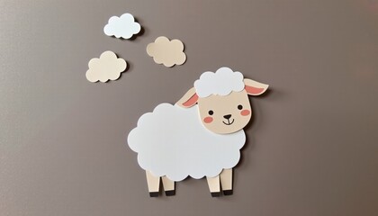 Obraz premium Cute Cartoon Sheep with Clouds on a Soft Background