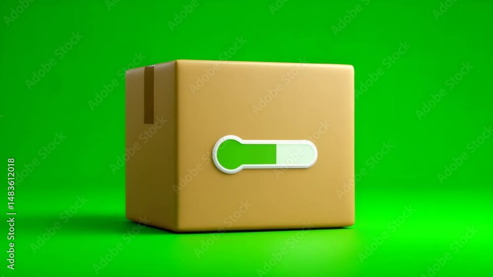 Poster cardboard box with green loading indicator on vibrant green background