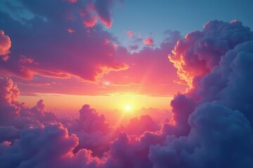 Sunrise paints the clouds with vibrant hues, a breathtaking spectacle , horizon, peaceful, landscape