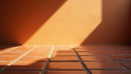 Terracotta Tiles and Wall with Sunlight: Abstract Interior Background, Natural Light, Warm Tones, Architectural Detail