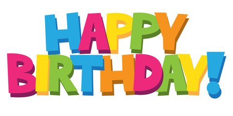 HAPPY BIRTHDAY! colorful hand lettering banner on transparent background