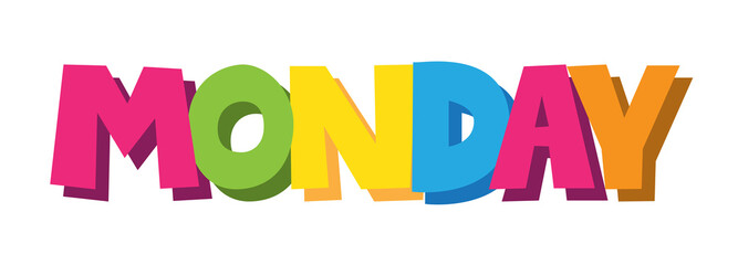 MONDAY colourful hand lettering banner on transparent background