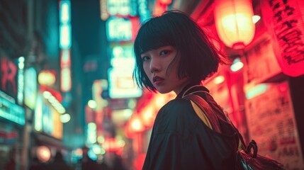 Neon Nights: A Girl in Tokyo's Vibrant Streets