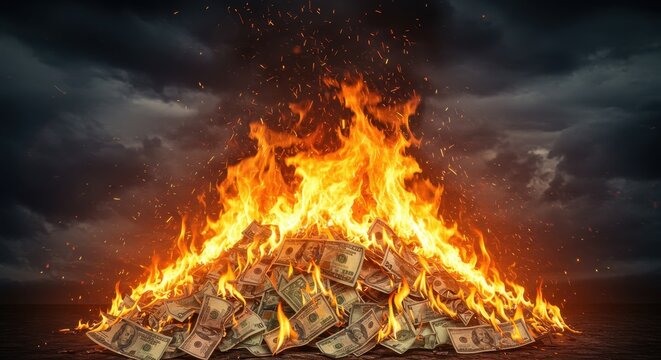 Burning Money A Visual Metaphor of Financial Ruin - Powered by Adobe