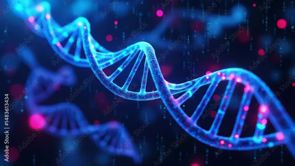 Poster upgrade technology and digital transformation, a vibrant digital representation of a dna double heli