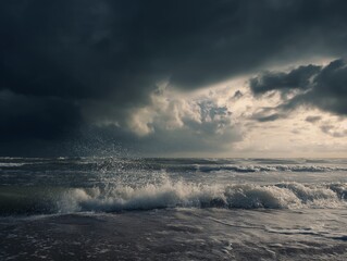 Fototapeta premium Stormy seas under brooding clouds create a dramatic waterscape.