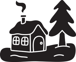 christmas tree with house Silhouette vector