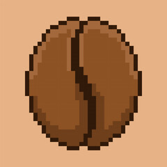 Obraz premium Classic pixel art coffee bean icon. Rendered in a simple 8-bit style, this single roasted bean features rich brown tones.
