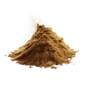 Pile of Aromatic Spice Powder, Ground Cumin or Coriander, Isolated on White Transparent background