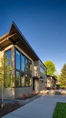 Single-family home with a exterior captured in sunny morning light, showing modern architecture, detailed textures, and clean surroundings.